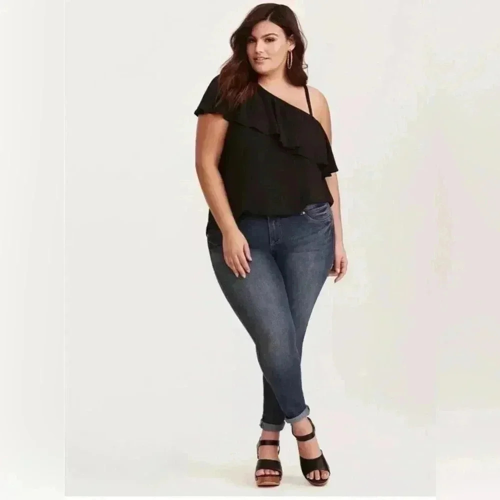 TORRID Georgette One Shoulder Top Black Ruffle Dressy Plus Size  1X